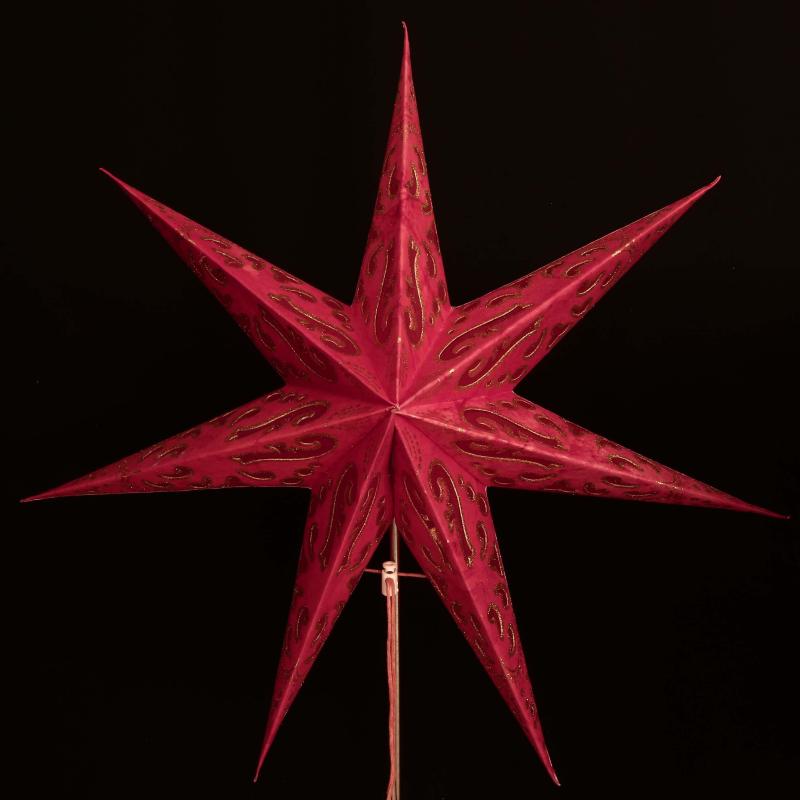 Curves Batik rot - Faltbarer Leuchtstern, Weihnachtsstern aus Papier mit 7 Zacken, 60 cm